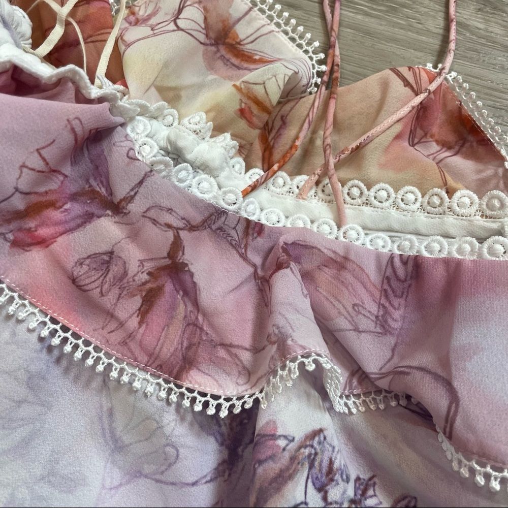 Floral Ruffle Off-Shoulder Crop Top - Pink Multi - Picture 4 of 9